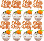 Gyufise 24Pcs Pumpkin Oh Baby Cupcake Toppers Glitter Fall Theme Cupcake Picks Baby Shower Cake Decorations for Pumpkin Theme Gender Reveal Kids Birthday Party Supplies Orange