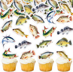 40pcs Edible Fish Cupcake Toppers Go Fishing Theme Decorations Baby Shower Boys Girls Happy Birthday Party Tropical Party Cake Picks Under The Sea Decoration Supplies