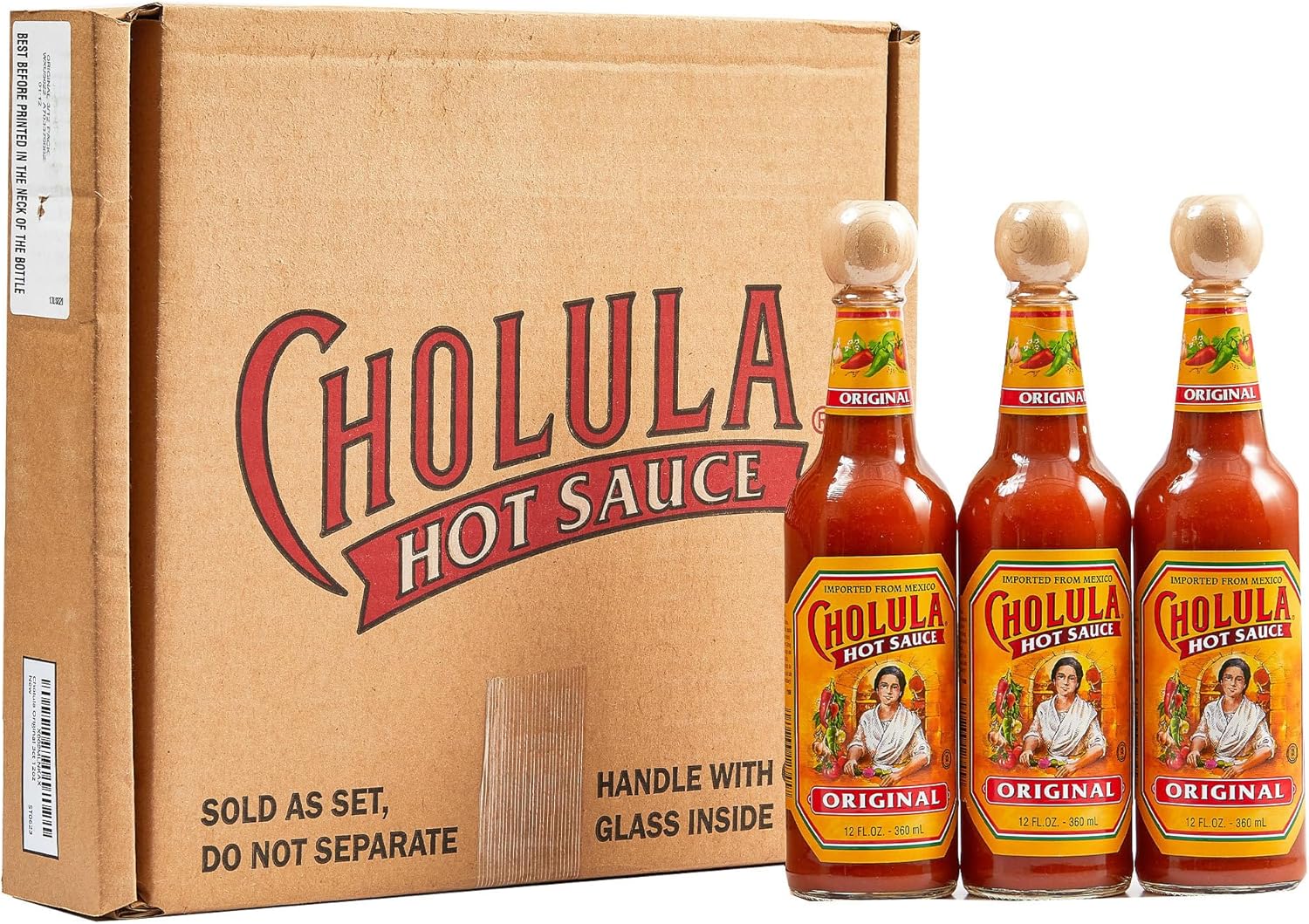Cholula Hot Sauce Multipack, Original, Product of Mexico, Gift Set Includes Three 12 Fl Oz Bottles, Blend of Arbol & Piquin Peppers with Spices for Eggs, Rice, Tacos, Huevos Rancheros & More, 3 count