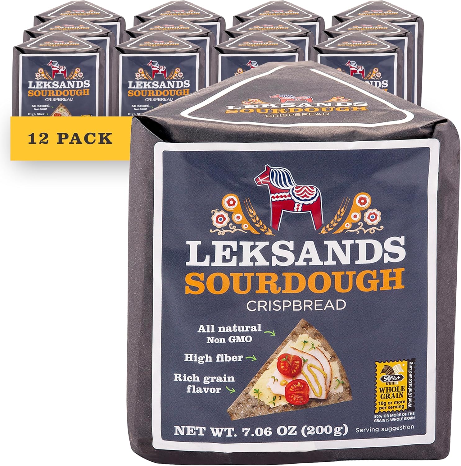Leksands Sourdough Crispbread Triangles, Whole Grain, High Fiber, All Natural, Kosher, Non-GMO, 7.06 Ounce (Pack of 12)
