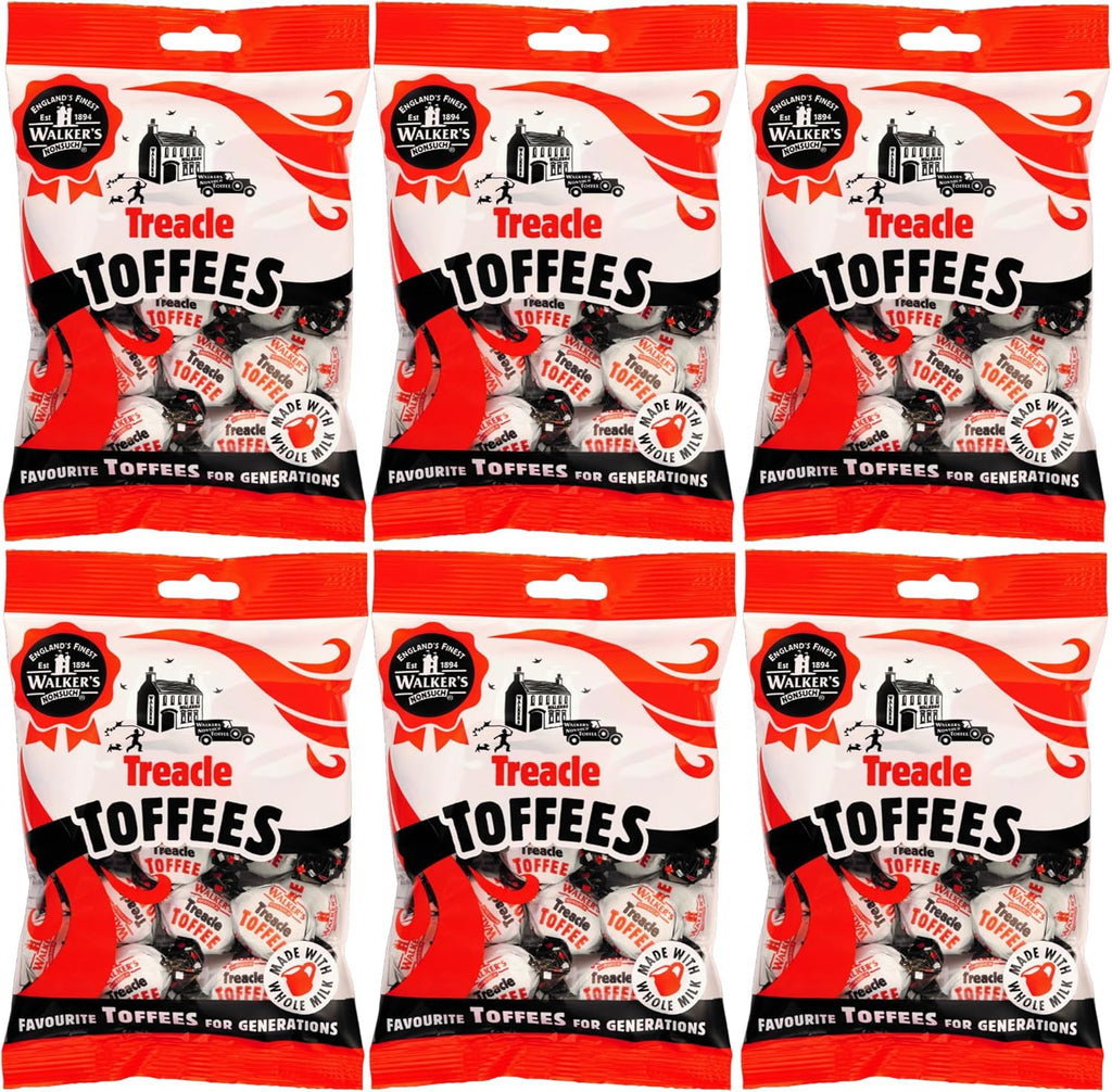 Walkers Nonsuch Treacle Toffees Bag 5.29 oz (Pack of 6) - Chewy Black Treacle English Toffee Candy, Traditional English Sweets, Gluten Free British Butter Candy, Imported from UK