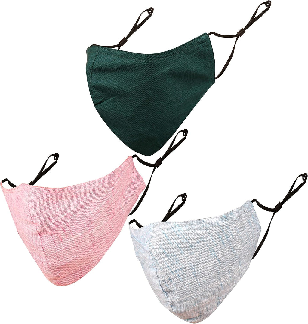 Touchstone Denim look Adjustable filter pocket double layer cotton face mask reusable washable for men, women (Pack of 3). Grey Green Pink