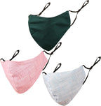 Touchstone Denim look Adjustable filter pocket double layer cotton face mask reusable washable for men, women (Pack of 3). Grey Green Pink