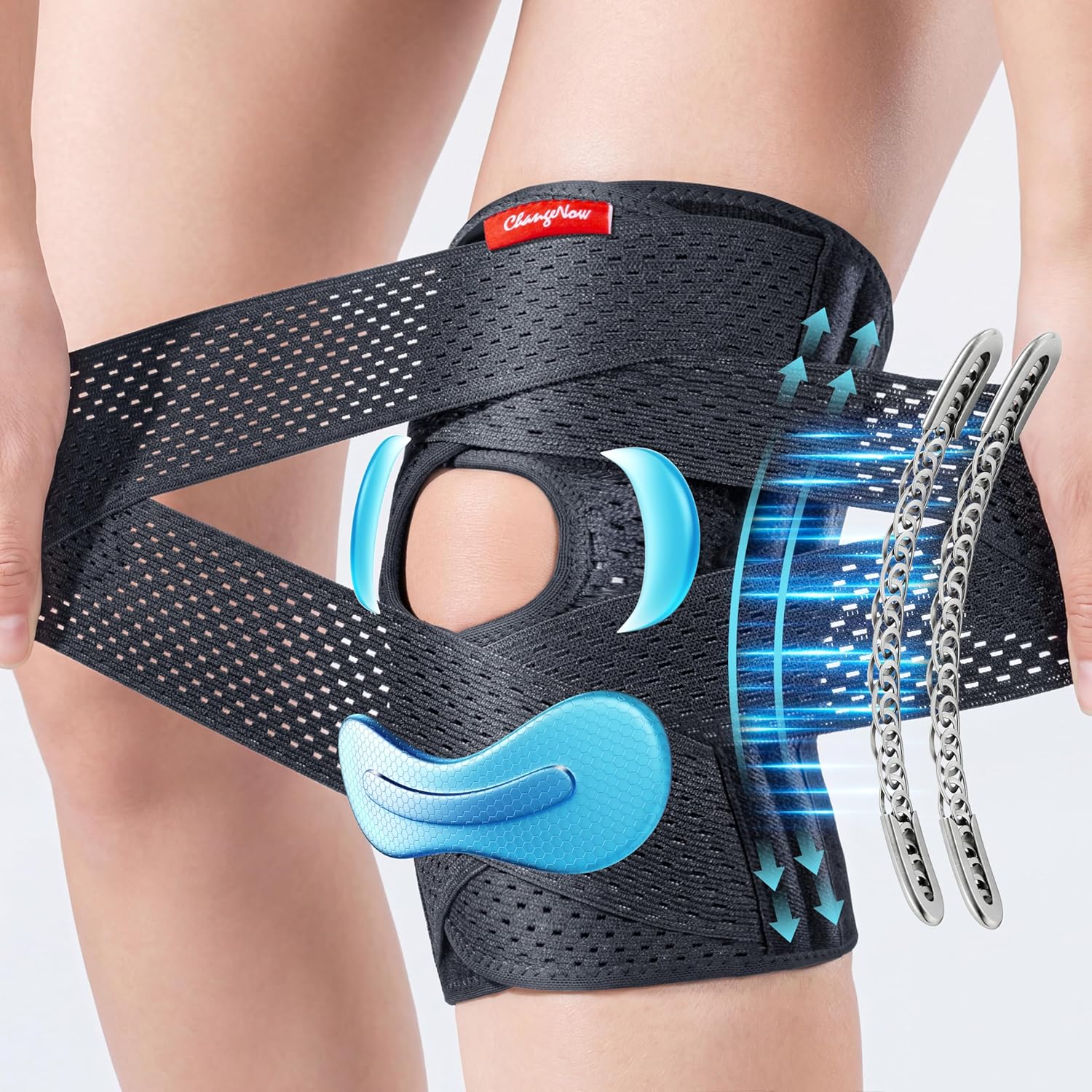changenow Upgraded Medical-Grade Knee Brace for Women and Men,[Ultra Breathable & V-Straps] Knee Support with Side Stabilizers,for Meniscus Tear,Knee Pain,Arthritis,MCL,ACL Injuries-Knee Wrap(Medium)