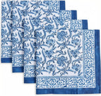 ATOSII Midnight Bloom Blue 100% Cotton Cloth Napkins, Hand Block Floral Print Designer Table Linen, Perfect for Dinners, Weddings, Cocktails, Parties I 20 X 20 Inches I Set of 4 I