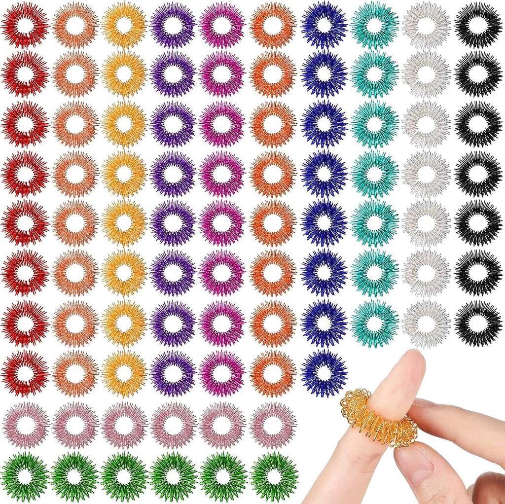 200 Pcs Acupressure Rings Fidget Spiky Sensory Finger Massager Ring Stress Relief Fidget Sensory Toys Anxiety Relief Toys Stress Reducer for Men, Women(Vivid Color)