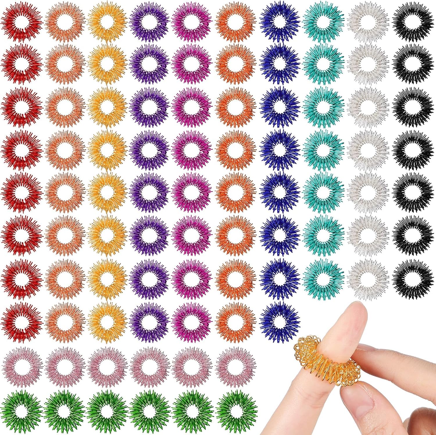 200 Pcs Acupressure Rings Fidget Spiky Sensory Finger Massager Ring Stress Relief Fidget Sensory Toys Anxiety Relief Toys Stress Reducer for Men, Women(Vivid Color)