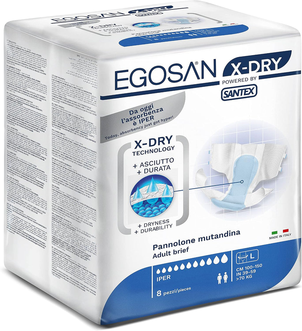 Egosan Adult Incontinence Diaper Briefs with 8 Hours of Protection X-Dry Technology for Superior Absorbency Disposable with Adjustable Tabs for Men and Women (Large (8-Count)