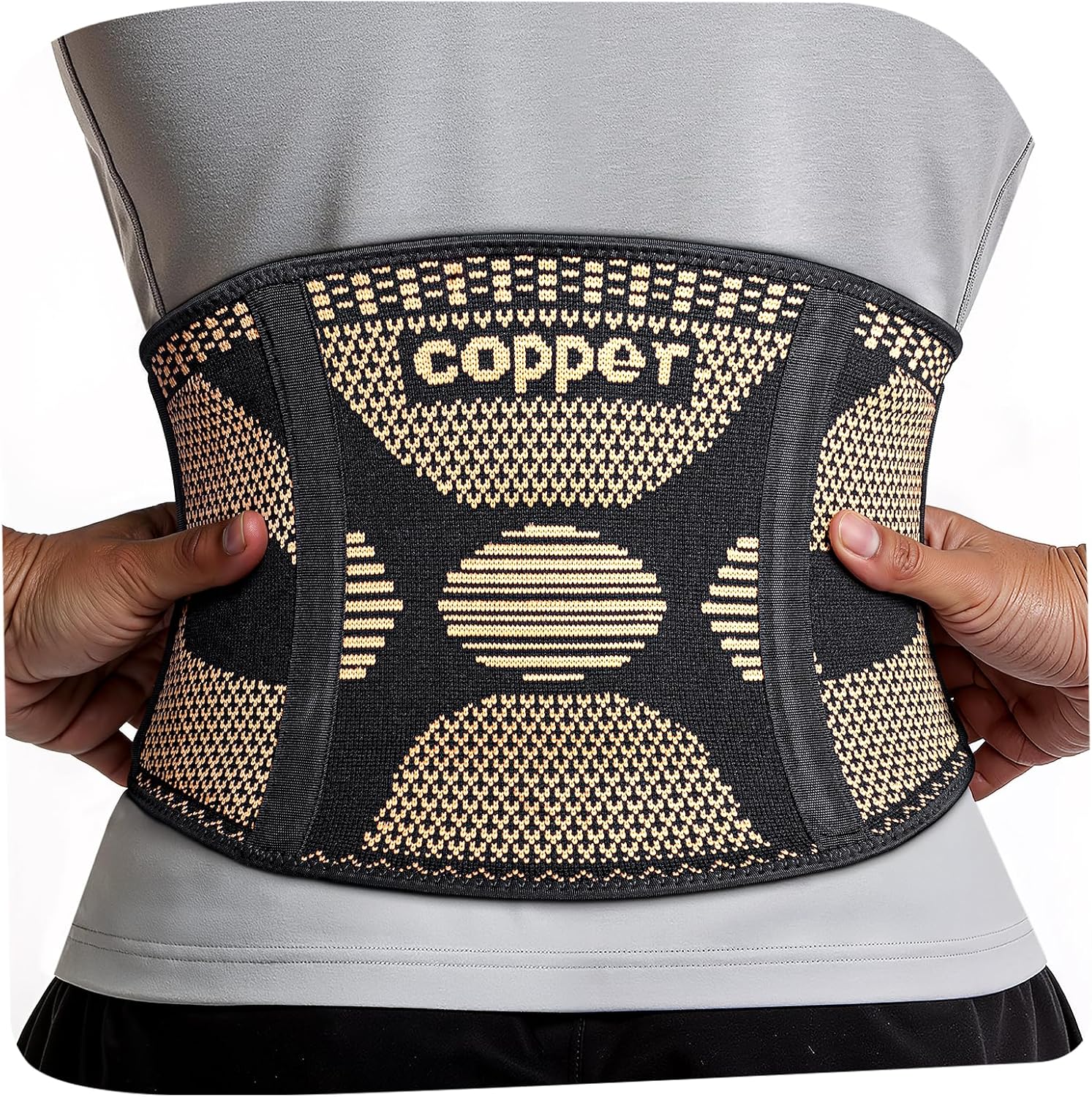 Copper Back Braces for Lower Back Pain, Breathable Lumbar Support Belt for Men and Women, Lower Back Brace for Herniated Disc, Sciatica, Scoliosis, Heavy Lifting (Black, Large)