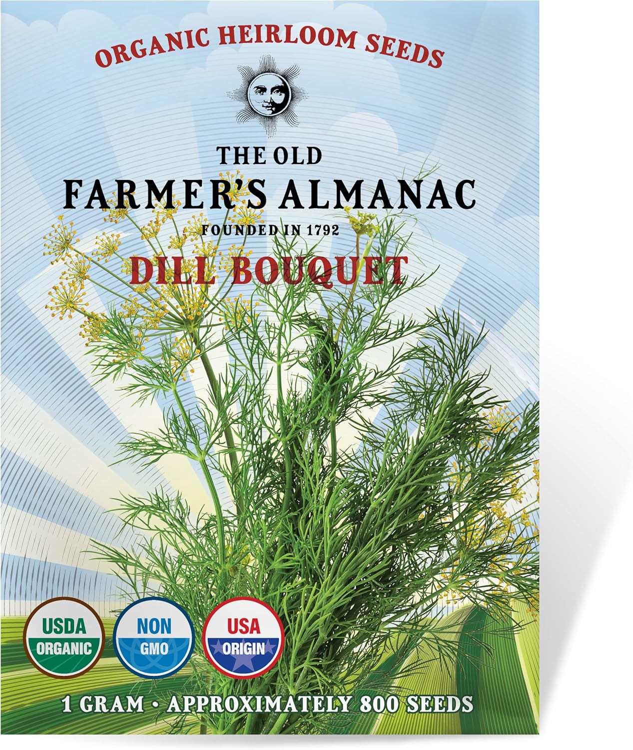 The Old Farmer's Almanac Organic Dill (Bouquet) Seeds - Approx 750 Seeds - Certified Organic, Non-GMO, Open Pollinated, Heirloom, USA Origin