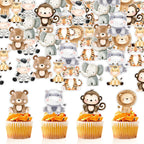 48Pcs Edible Jungle Safari Animal Cupcake Toppers Wafer Paper Safari Animals Cake Toppers Kids Baby Shower Birthday Party Decoration Supplies