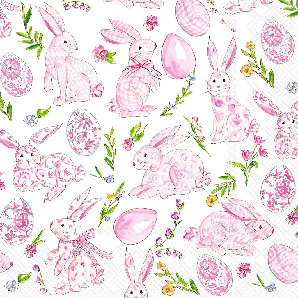 IHR Ideal Home Range Party Napkins Disposable 3-Ply Paper Lunch Napkin Pack, 6.5" x 6.5", Pink Bunny Floral, 20-Count