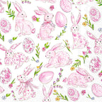 IHR Ideal Home Range Party Napkins Disposable 3-Ply Paper Lunch Napkin Pack, 6.5" x 6.5", Pink Bunny Floral, 20-Count