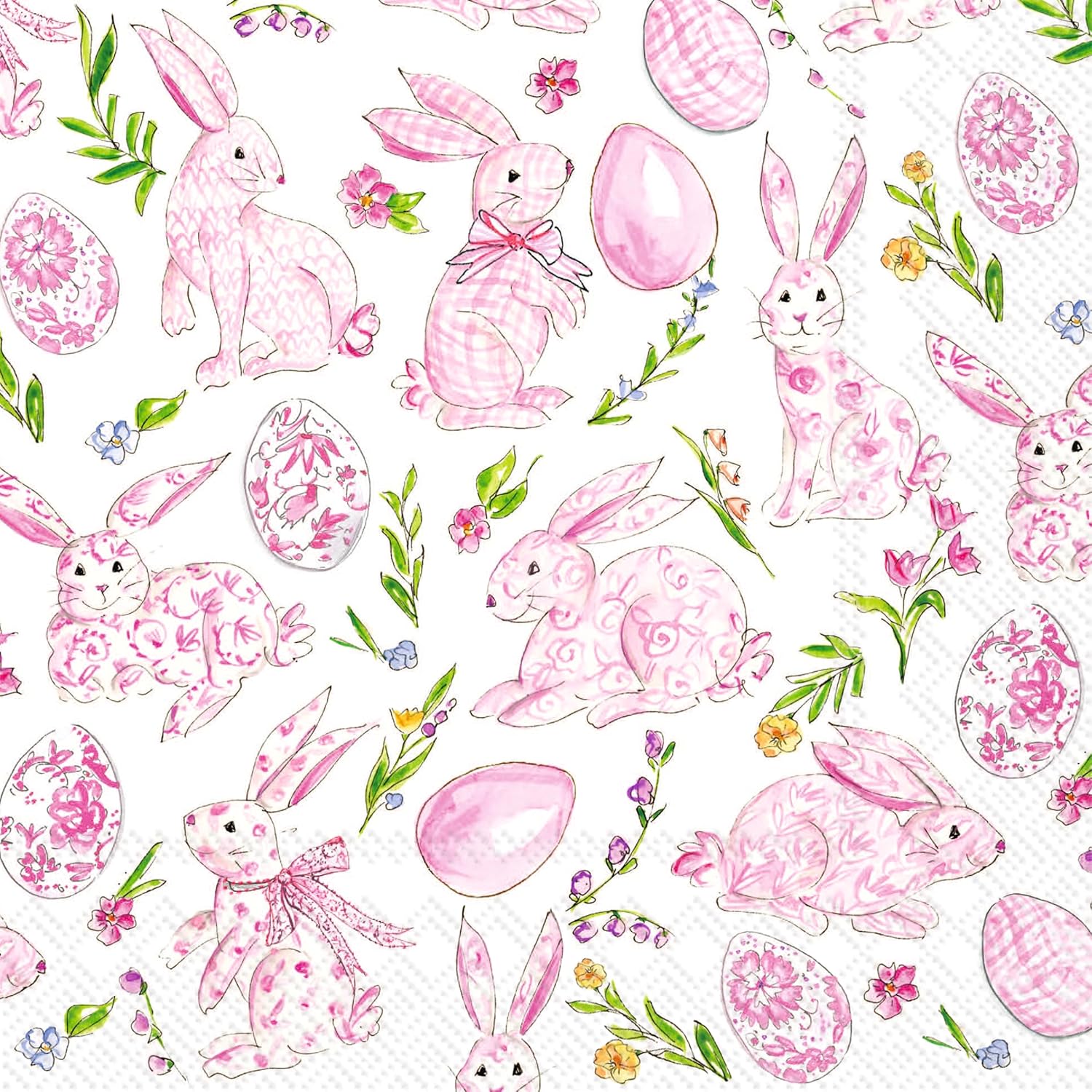 IHR Ideal Home Range Party Napkins Disposable 3-Ply Paper Lunch Napkin Pack, 6.5" x 6.5", Pink Bunny Floral, 20-Count