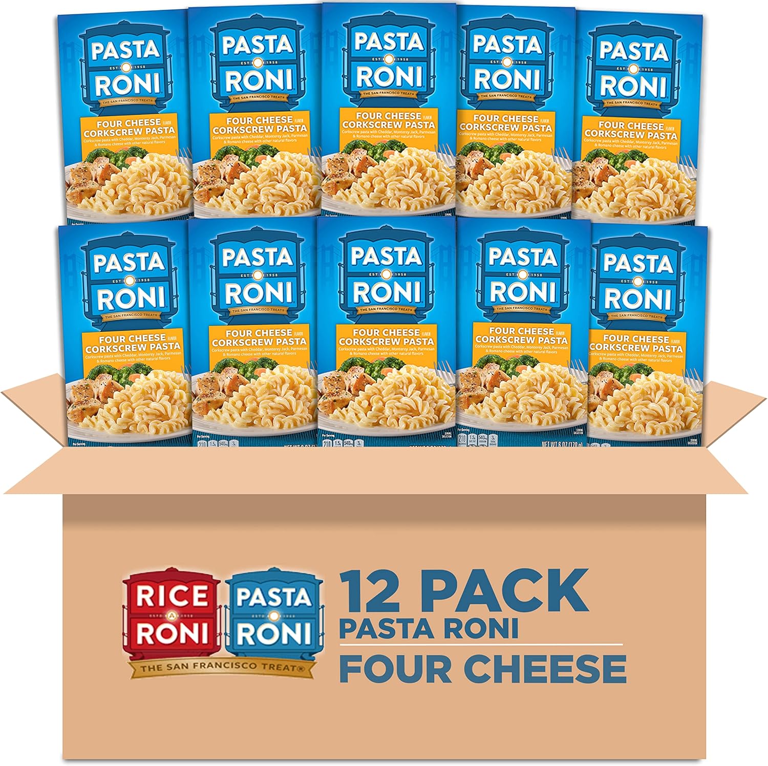 Pasta Roni, Four Cheese Corkscrew Pasta, 6oz Boxes (12 Pack)