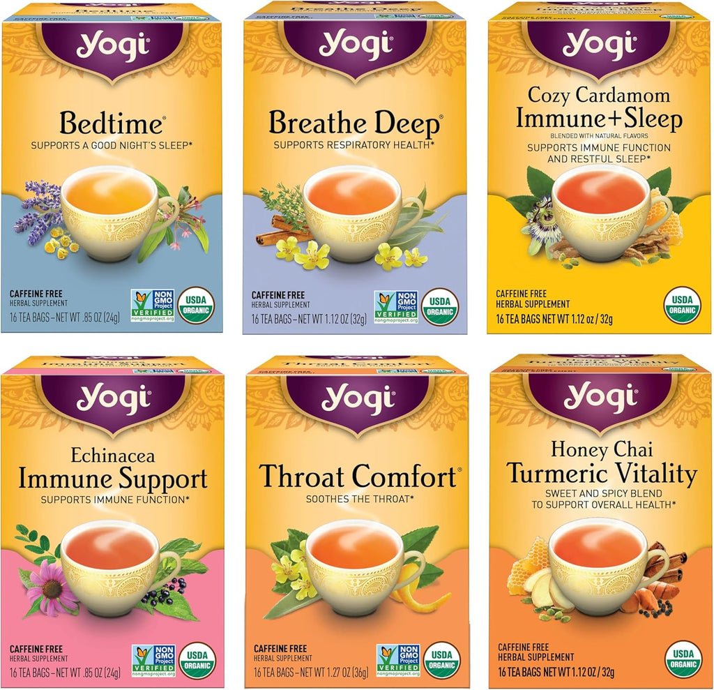 Yogi Get Well Tea Sampler (6 pk, 16 ea) - Organic Herbal Teas for Immune Support