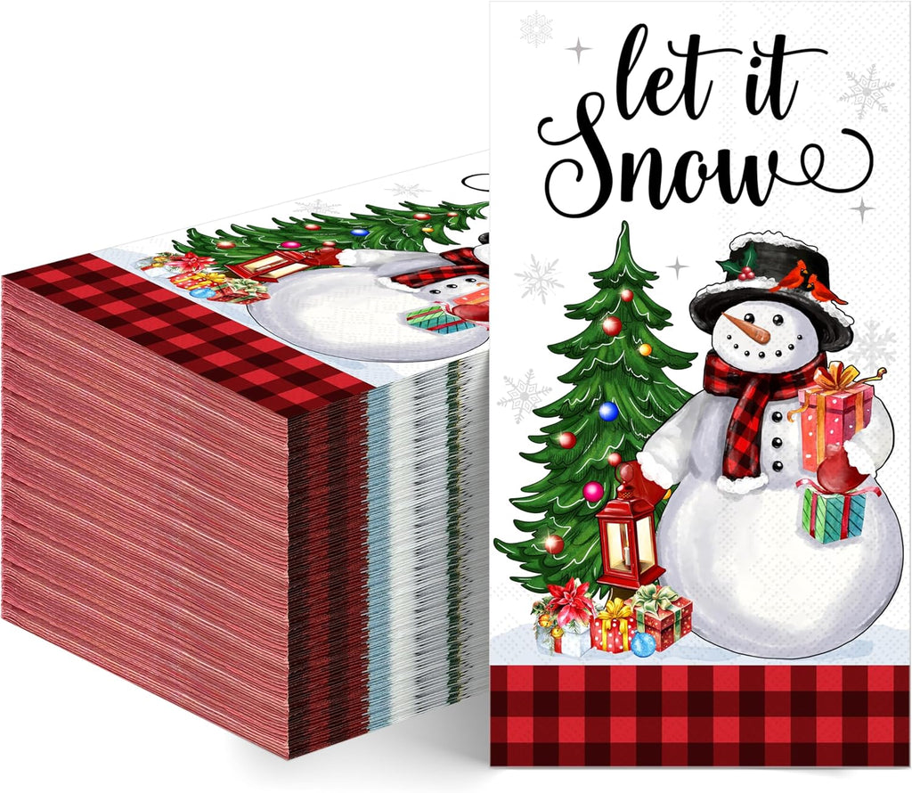 100Pcs Christmas Snowman Paper Napkins -Disposable Decorative Guest Napkins for Christmas Dinner Party Supplies (7.87 x 4.3 lnch)