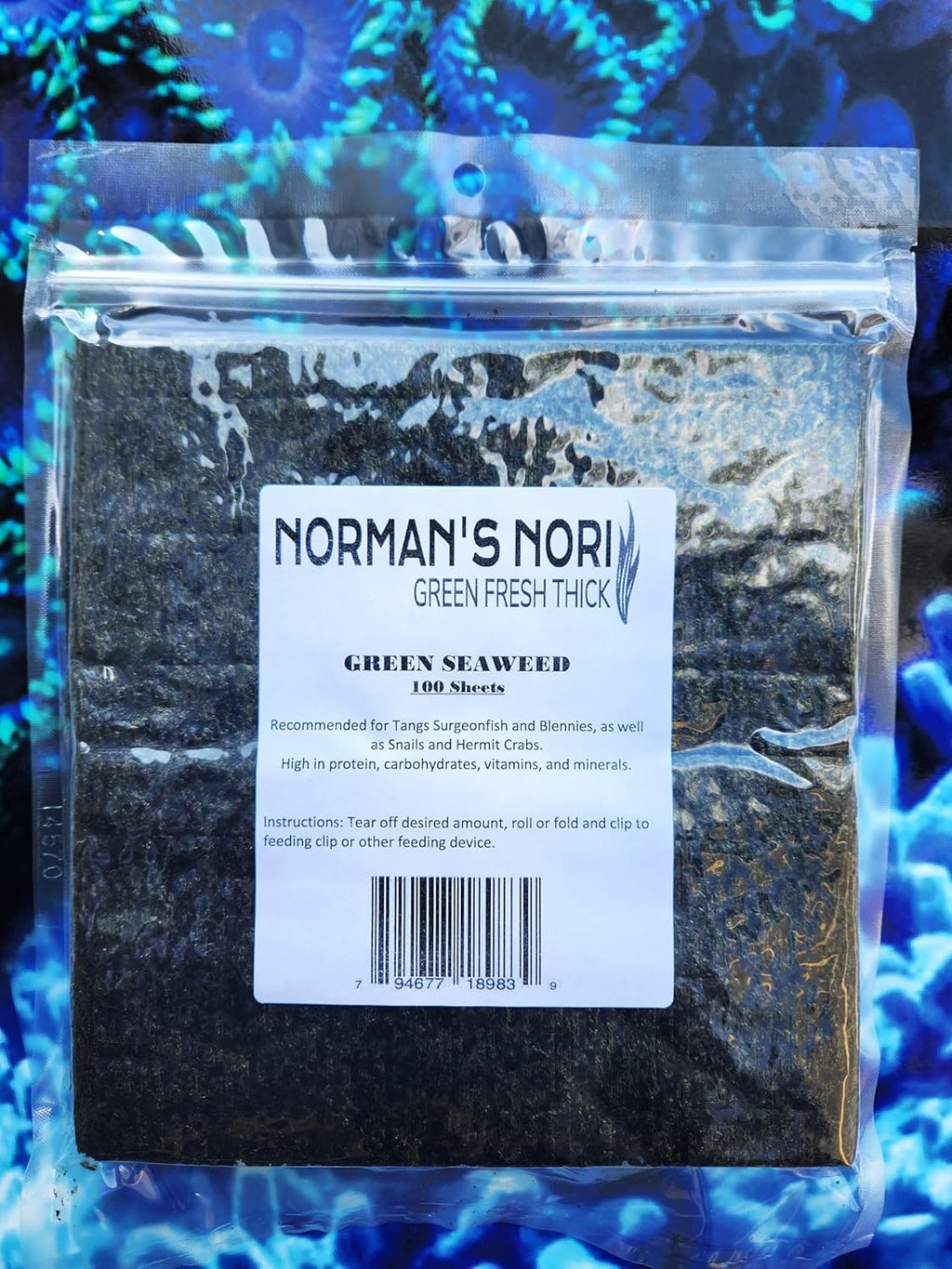Green Seaweed Sheets 100 Package of 4” x 7.5” Nori Seaweed Sheets, for All Algae Eating Fish, 100% Natural, Nutrient-Dense, Super Thick