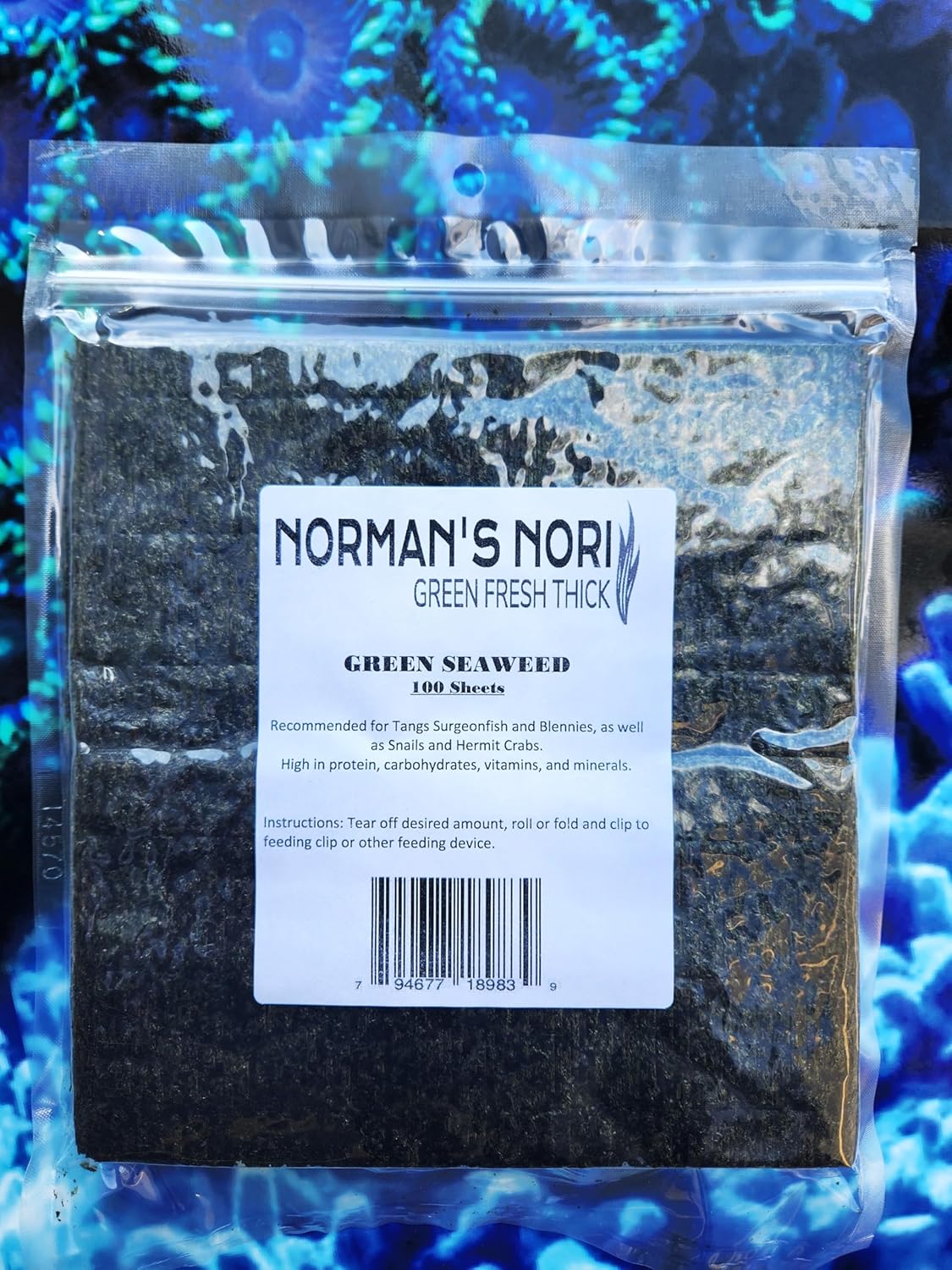 Green Seaweed Sheets 100 Package of 4” x 7.5” Nori Seaweed Sheets, for All Algae Eating Fish, 100% Natural, Nutrient-Dense, Super Thick