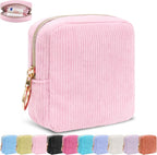 Period Bag for Girls, Corduroy Sanitary Napkin Storage Bag, Period Pouch & Tampon Holder, Feminine Care Organizer（Pink）