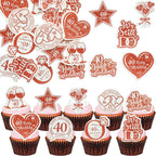 Gyufise 54Pcs Edible 40th Anniversary Cupcake Toppers Ruby Happy Wedding Glutinous Rice Paper Cheers to 40 Years We Still Do Picks Party Cake Decorations Supplies