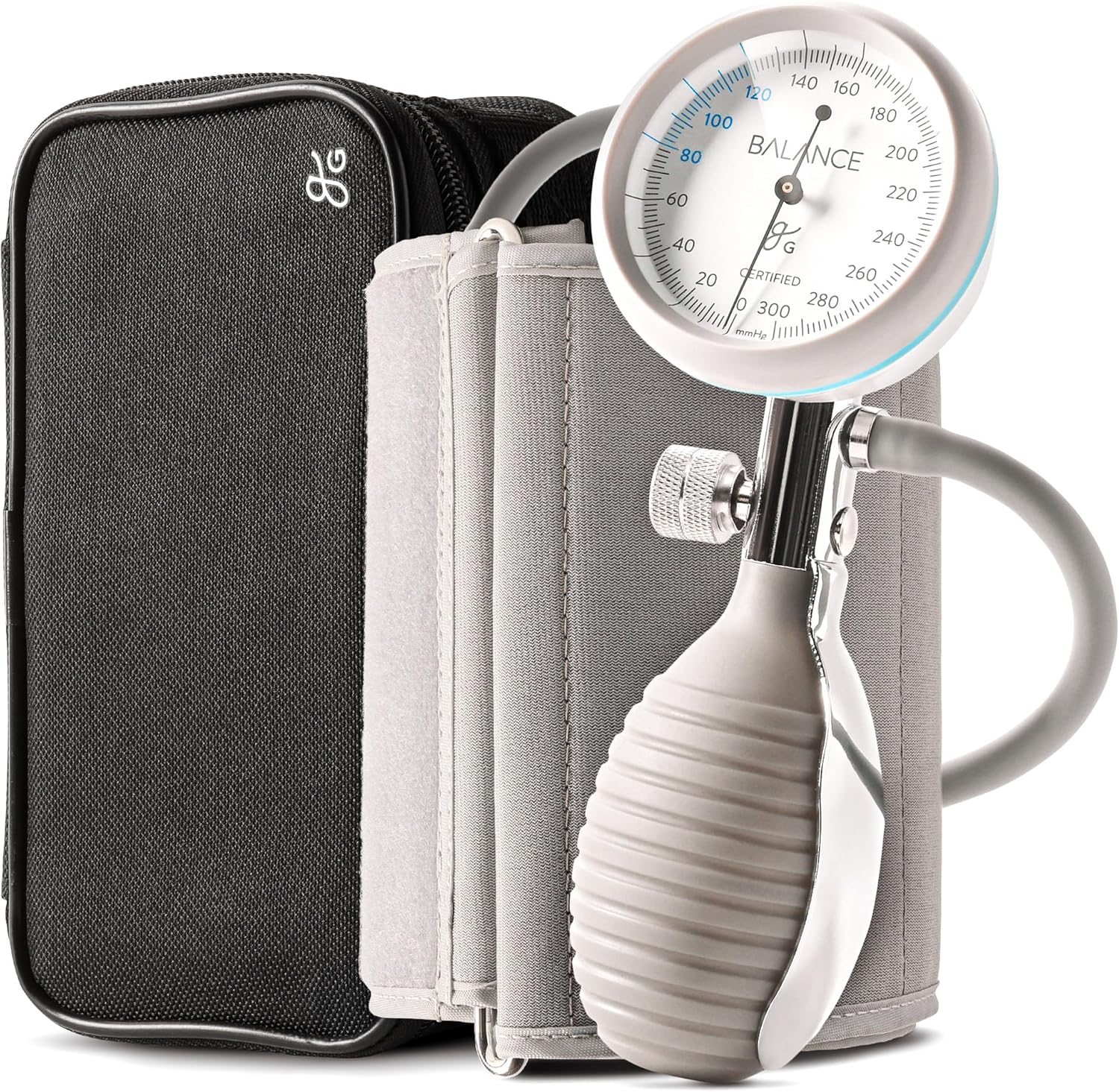 Greater Goods Sphygmomanometer, Latex-Free Manual Blood Pressure Cuff, Home Use, Elderly Care with Carrying Case, Cloud Gray