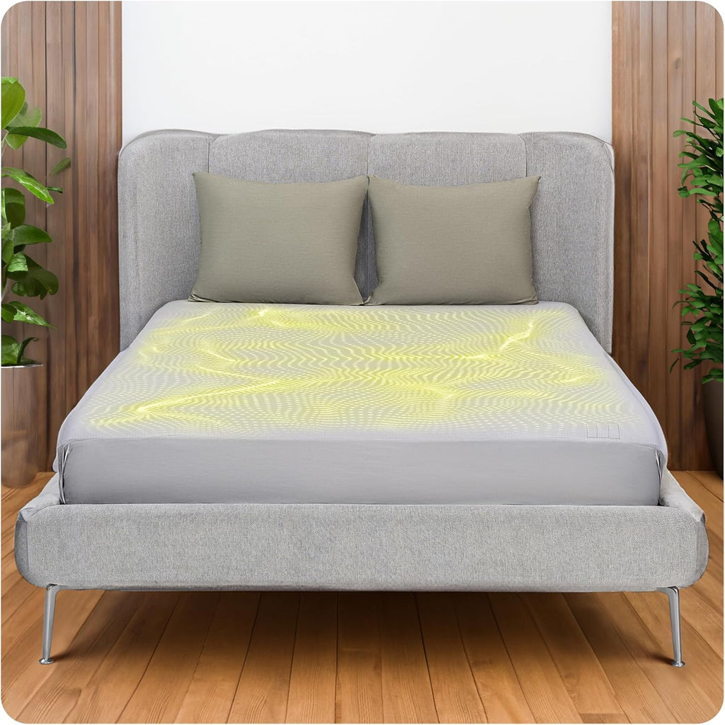 Grounding Sheets Queen Size - Grey Earthing Sheets for Natural Sleep Enhancer - 90% Organic Cotton + 10% Pure Silver Fiber Fitted Grounding Bed Sheets with Grounding Cord for Cozy Night