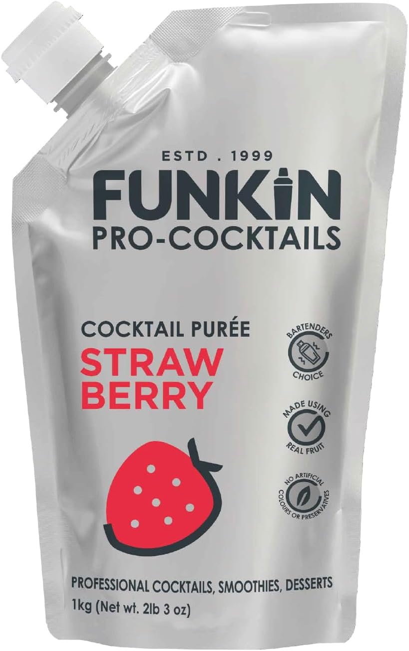 Funkin Pro Strawberry Puree for Cocktails, Cooking & Baking, Real Fruit Cocktail Ingredients, Puree Mixer 1 kg