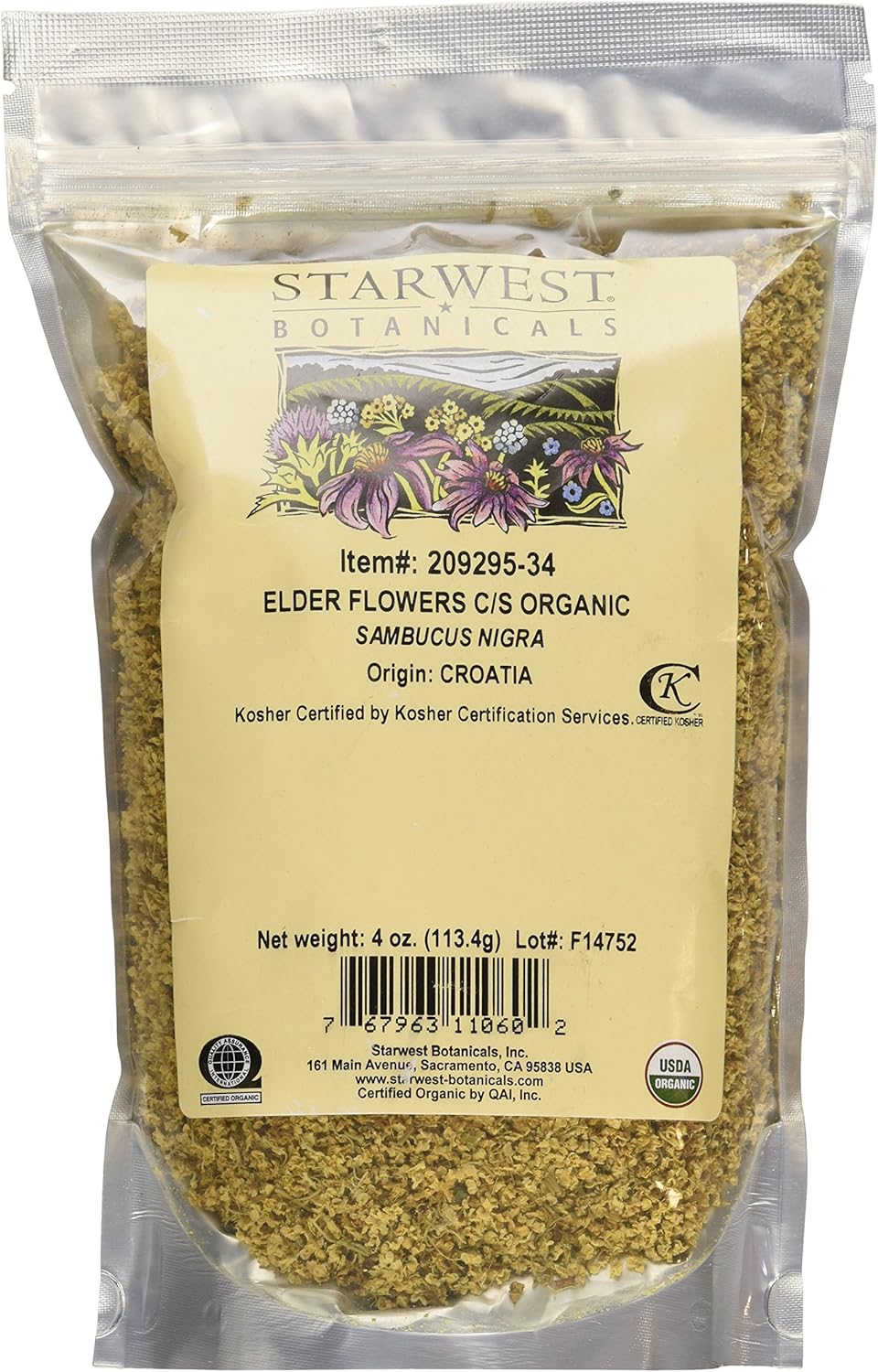 Elder Flowers Cut & Sifted Organic - 4 Oz,(Starwest Botanicals)