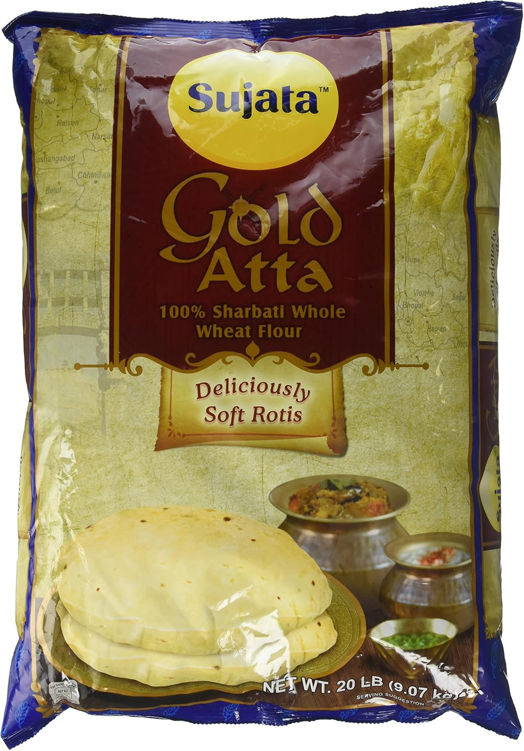Sujata, Gold Atta - 100% Sherbati Whole Wheat Flour, 20 Pound(LB)