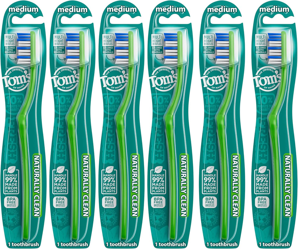 Tom's of Maine Naturally Clean Toothbrush, Medium, 6-Pack