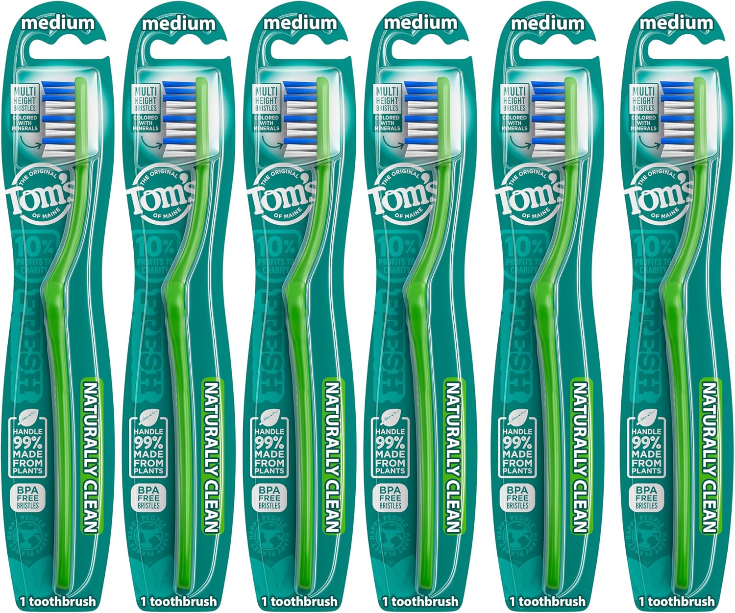 Tom's of Maine Naturally Clean Toothbrush, Medium, 6-Pack