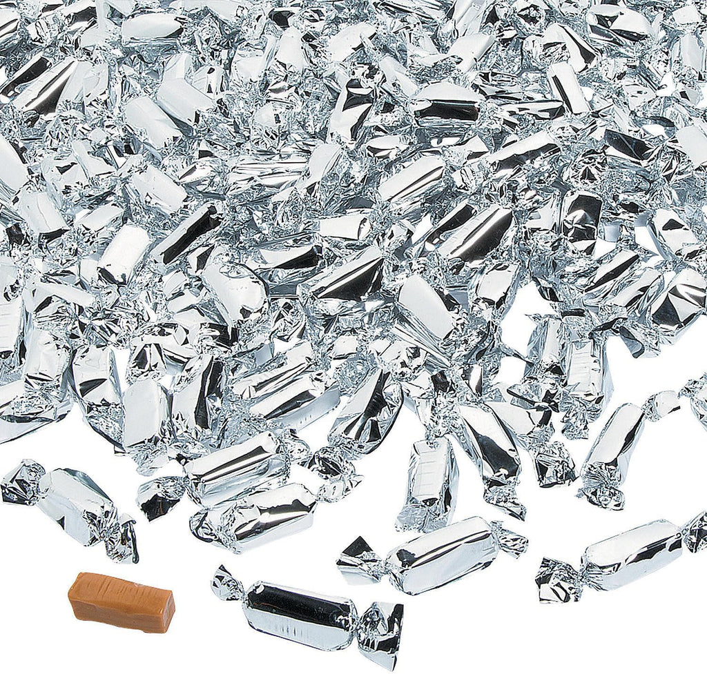Fun Express - Silver Foil Wrapped Caramels (2lbs) for Wedding - Edibles - Soft & Chewy Candy - Caramel & Licorice & Candy Corn - Wedding - 189 Pieces