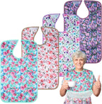 4 Pack Adult Bibs for Women, Reusable Waterproof Large Feeding Adult Bibs, Eating Cloth for Elderly Seniors and Disabled