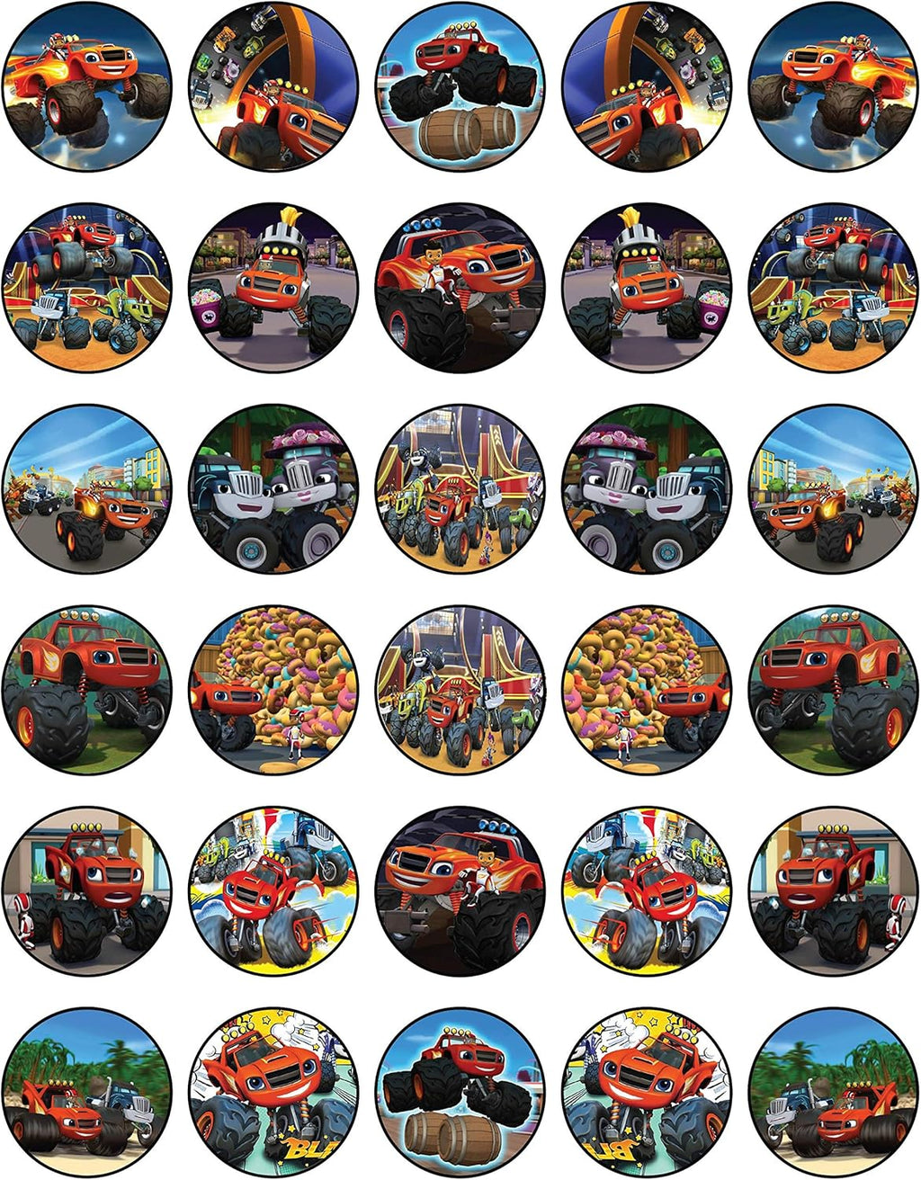 30 x Edible Cupcake Toppers – Red Monster Truck Inspired Collection of Edible Cake Decorations | Uncut Edible on Wafer Sheet