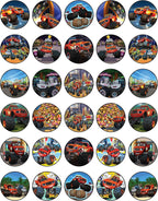 30 x Edible Cupcake Toppers – Red Monster Truck Inspired Collection of Edible Cake Decorations | Uncut Edible on Wafer Sheet
