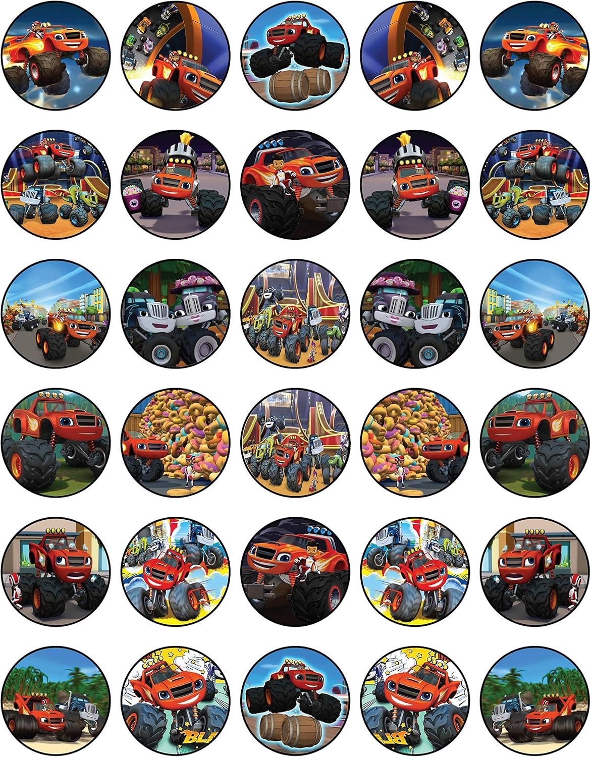 30 x Edible Cupcake Toppers – Red Monster Truck Inspired Collection of Edible Cake Decorations | Uncut Edible on Wafer Sheet