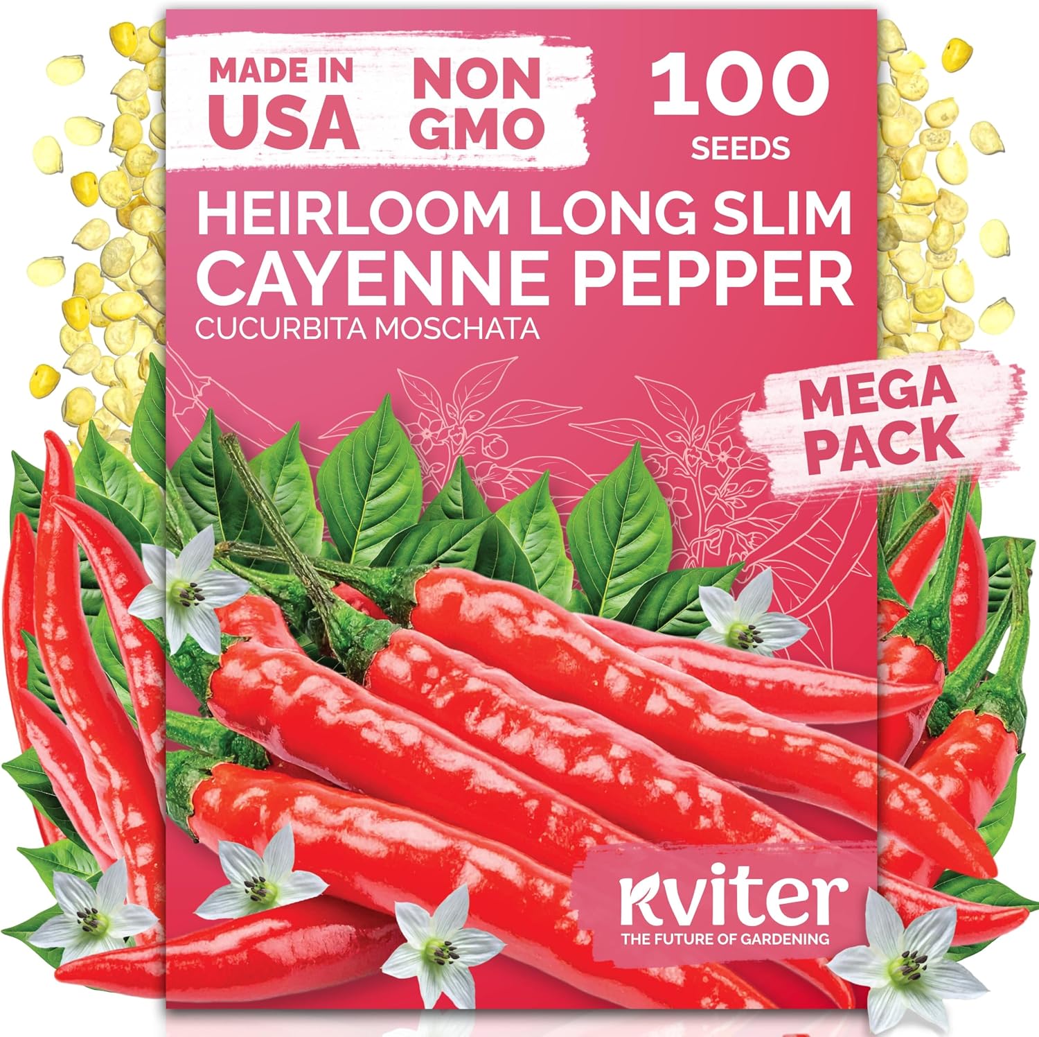 KVITER 100 Cayenne Long Slim Hot Pepper Seeds (Capsicum annuum) – Cayenne Pepper Seeds, Heirloom Long Hot Peppers – Non GMO Seed Packets Vegetable Garden, Containers & Indoor Garden