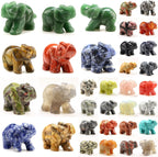 Mix 12pcs Elephant Gemstone Figurines Hand Carved Pocket Statue Healing Crystals Good Luck for Home Decor 1.5 inches