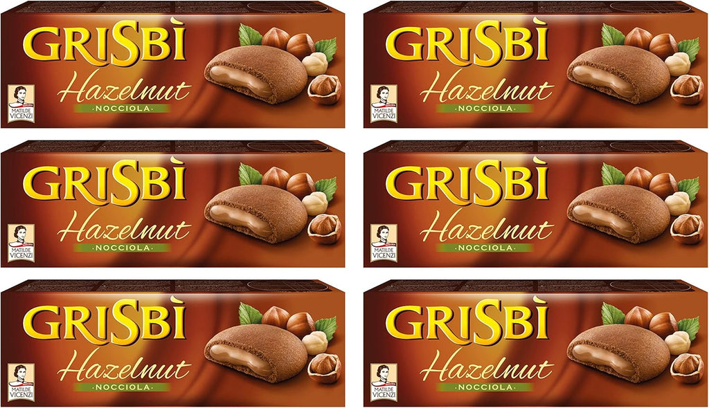 Vicenzi: "Grisbi Hazelnut" Italian Shortcrust Biscuits filled with Hazelnut Cream * 5.3 Ounces (150g) Package (Pack of 6) * [ Italian Import ]
