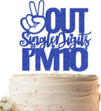 Out Single Digits I'm 10 Cake Topper - Royal Blue Glitter 10th Birthday Cake Decoration Supplies for Boys and Girls - Double Digits 10 Cake Decor for 10th Birthday Party Supplies Photo Booth Props