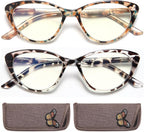 EYEURL Cat Eye Reading Glasses for Women -2 Pack of Blue Light Blocking Readers Spring Hinge Computer Eyeglass with Tortoise/Champagne Pattern Design Readers for women +1.50