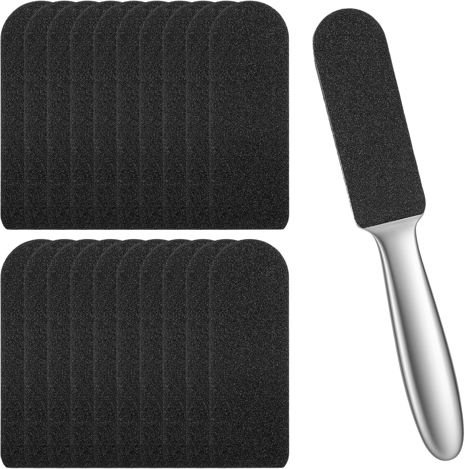 Foot File - Stainless Steel Pumice Stone Foot Rasp File with 20 Replacement Pads - Dual Grit Feet Scrubber Callus Remover for Hard Skin Care Cracked Skin Corns Callus Remover