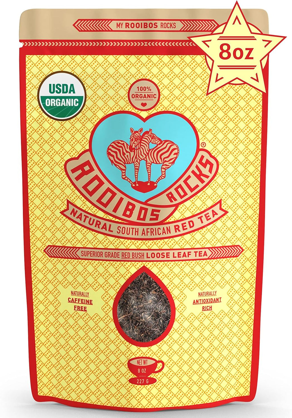 Naturally Sweet Organic Rooibos Tea - 8 oz Premium Loose Leaf Rooibos Tea – Caffeine-Free and Sugar Free Red Rooibos Tea Organic – Low-Tannin and Antioxidant-Rich Rooibos Tea Loose Leaf