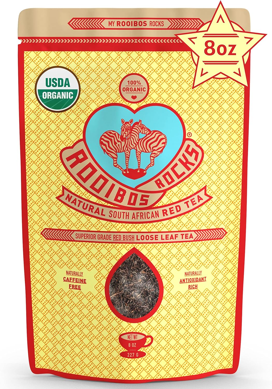 Naturally Sweet Organic Rooibos Tea - 8 oz Premium Loose Leaf Rooibos Tea – Caffeine-Free and Sugar Free Red Rooibos Tea Organic – Low-Tannin and Antioxidant-Rich Rooibos Tea Loose Leaf