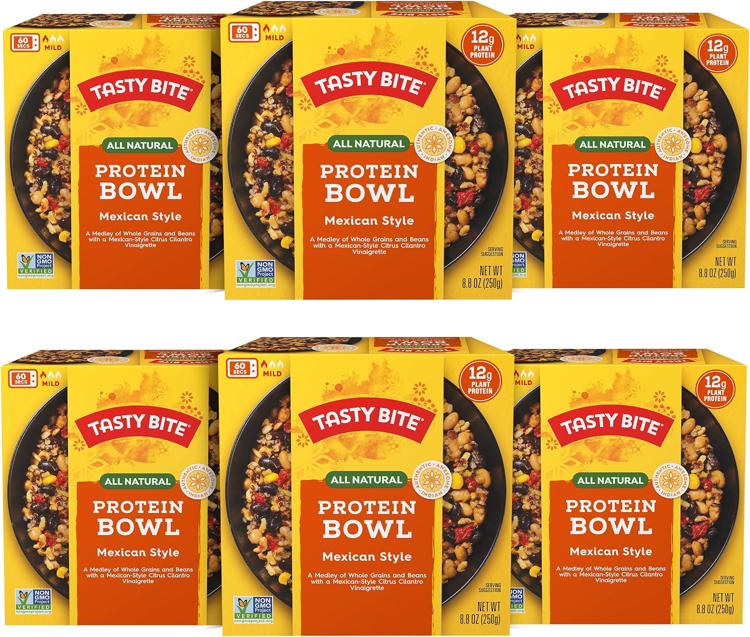 Tasty Bite Mexican Protein Bowl, 8.8 Ounce, Pack of 6, Ready to Eat, Microwaveable, Vegan, 12g Plant Protein, Tangy Citrus