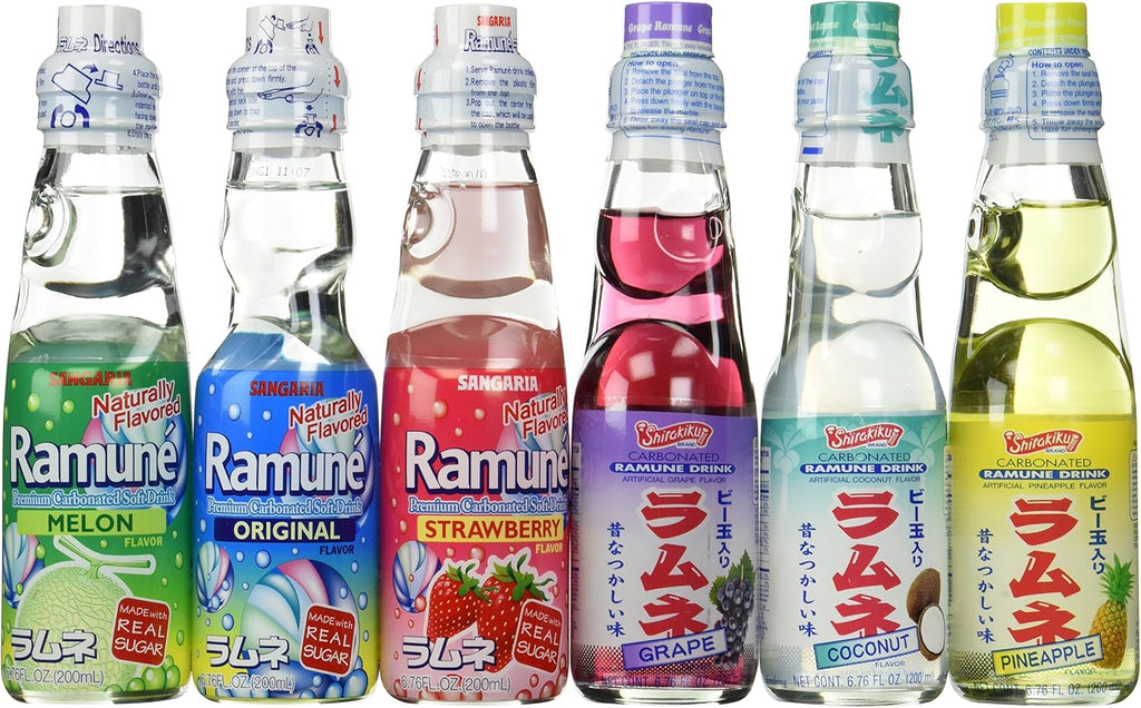 Ramune Japanese Soft Drink Mix Variety 6 Flavors 6 Bottles