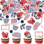 50PCS Edible Ice hockey Party Cupcake Toppers, Winter Sports Cake Decorations with Ice hockey & Snowflake Designs for Baby Shower, Birthday Party