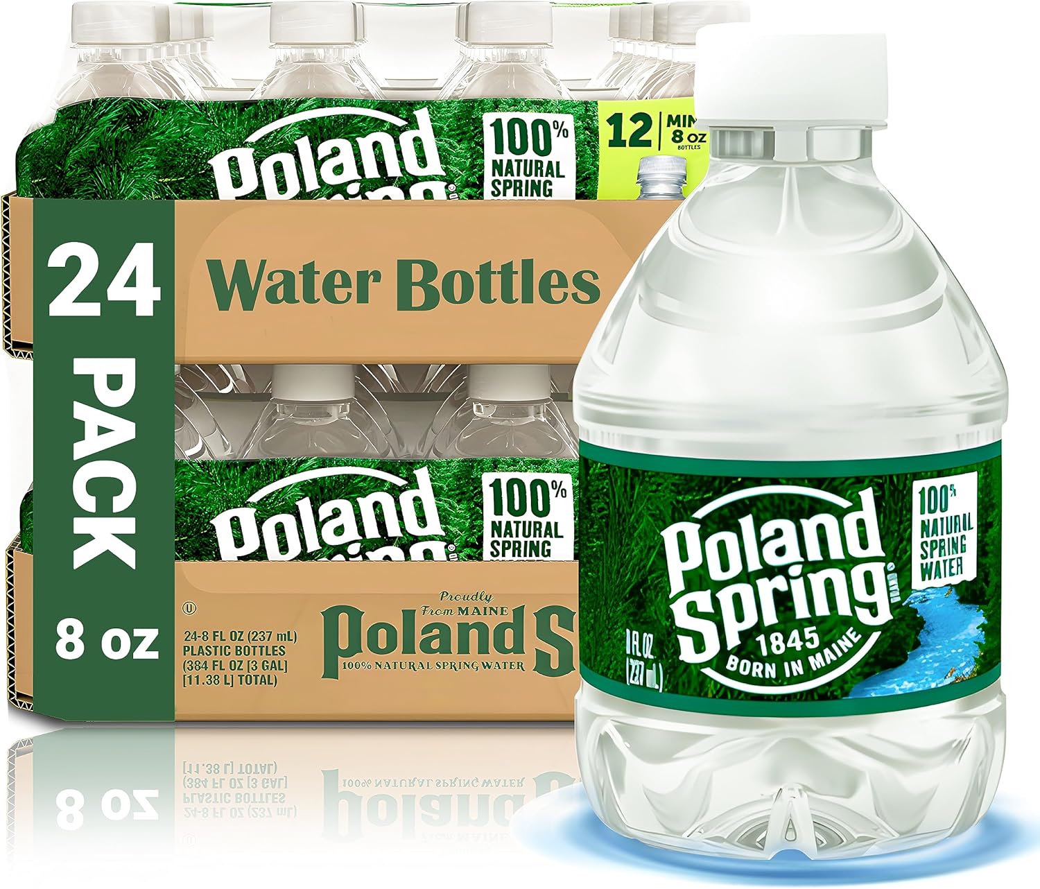 Poland Spring Water Bottles 24 Pack - Small Mini Bottles - Poland Spring 8 oz Bottled Water