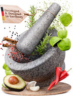 ChefSofi Mortar and Pestle Set - 6 Inch - 2 Cup Capacity - Unpolished Heavy Granite for Enhanced Performance and Organic Appearance - Included: Anti-Scratch Protector